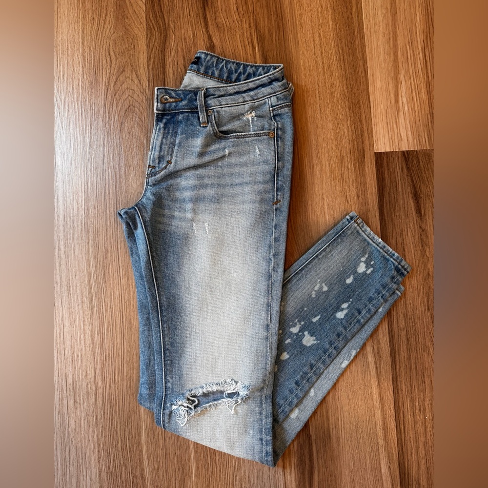 Cult of Individuality Blue Skinny Jeans with Distressed Details